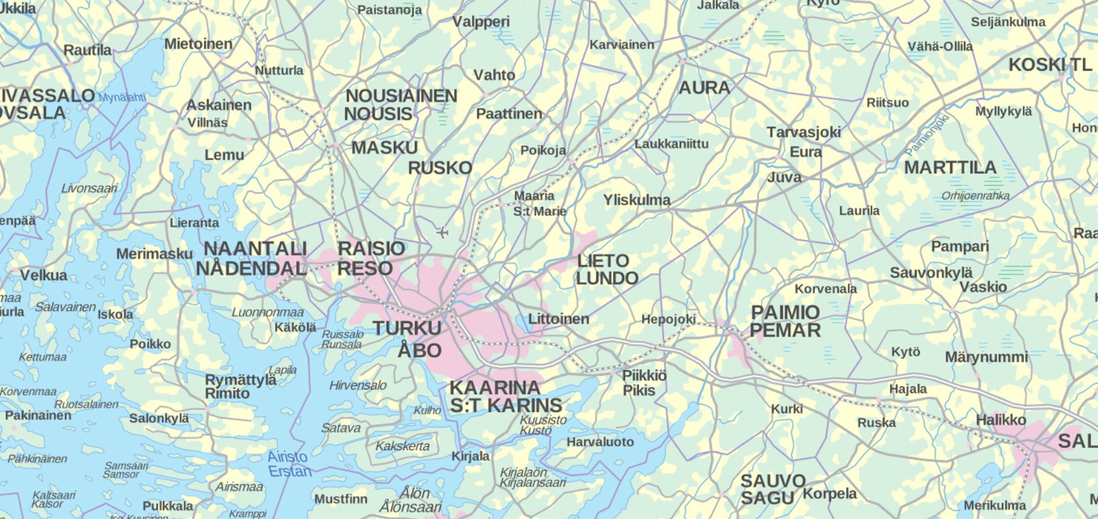 Lounais-Suomea kartalla