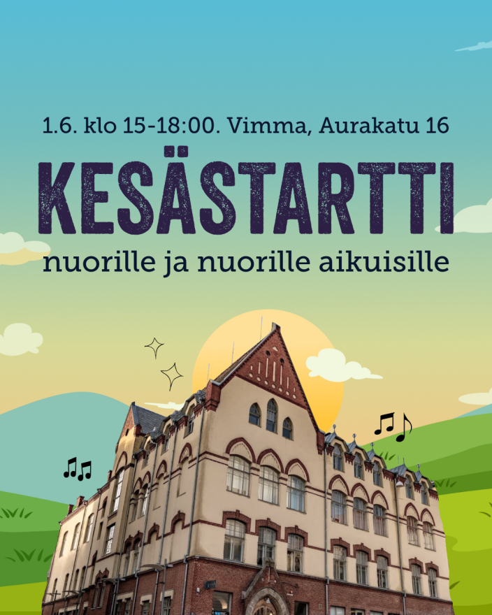 Kuvassa on kesäinen maisema ja piirretty Vimman rakennus. (Kuva: Turun kaupunki)