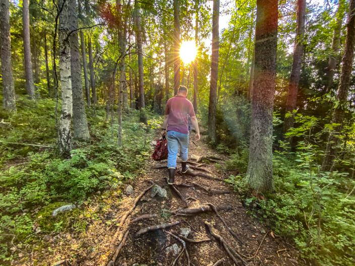 Mies kävelemässä metsäpolulla (Kuva: Joel Karlsson)