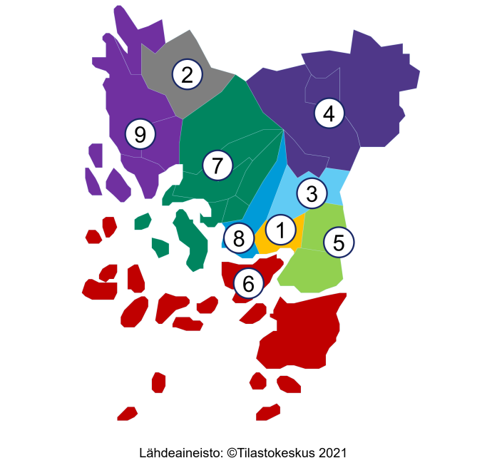 Kartta Turun työllisyysalueen toiminta-alueista