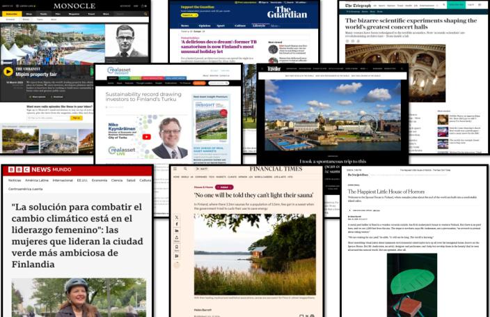 Turusta julkaistuja kansainvälisiä artikkelja, joista on tehty koontikuva.