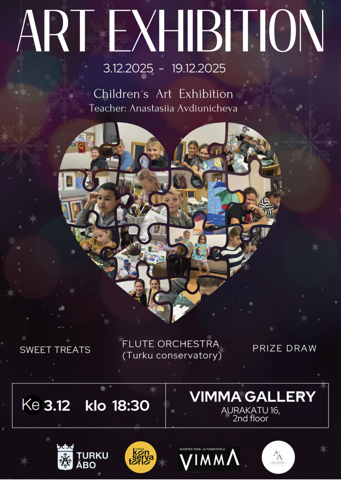 Kuvassa on sydämen muotoinen kehys, jossa on hymyilevien lasten kuvia. Lasten kuvat ovat kuin palapelin paloja. (Kuva: Turun kaupunki)