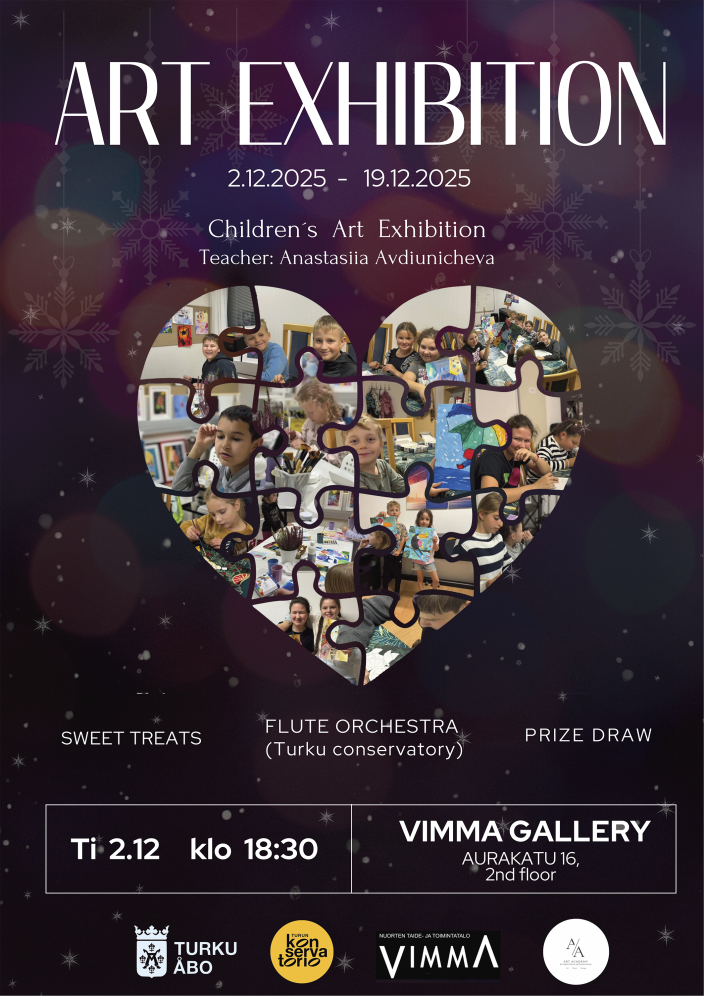 Kuvassa on sydämen muotoinen kehys, jossa on hymyilevien lasten kuvia. Lasten kuvat ovat kuin palapelin paloja. (Kuva: Turun kaupunki)