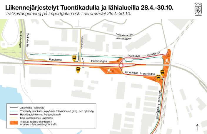 Kartta Pahaniemensillan ympäristön liikennejärjestelyistä 