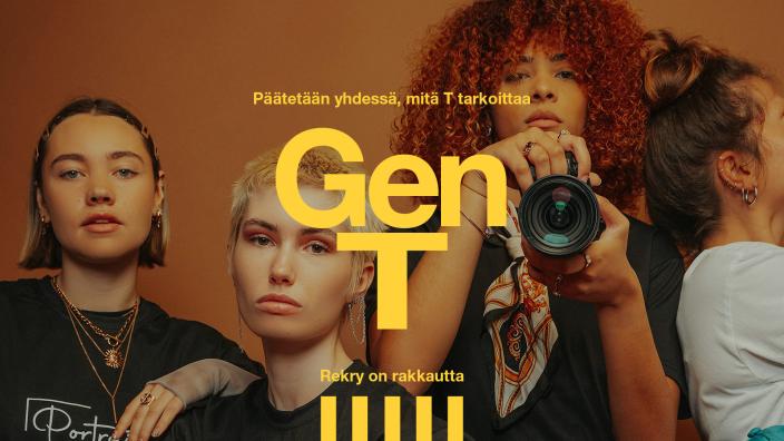 Joukko nuoria katsoo kameraan vakavannäköisenä. Kuvassa on teksti "Gen T. Päätetään yhdessä mitä Get T tarkoittaa"." (Kuva: Drama Queen)