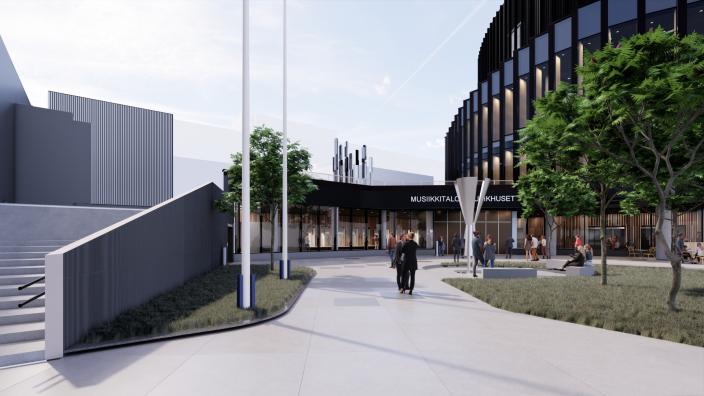 Musiikkitalo Fuugan sisäänkäynnin edustalle sijoittuva taideteos (Picture: Grönlund-Nisunen)