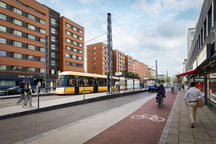 Havainnekuva Hämeenkadusta. Kuva Turun Raitiotieallianssi.