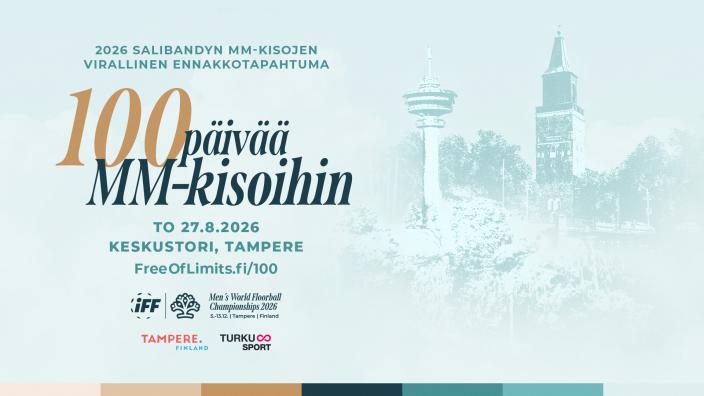 Salibandyn MM-kisojen virallinen kisailme, jossa taustalla Turun Tuomiokirkko sekä Näsinneula.