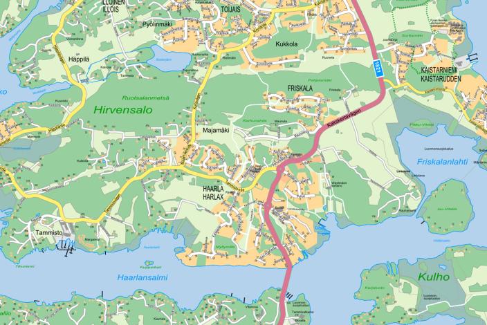 Hirvensalon aluetta kartalla.