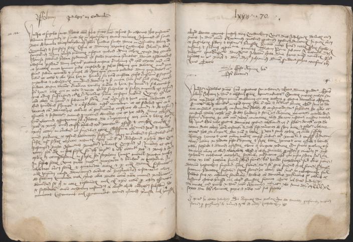 Keskiaikainen anekirje kirjan aukeamalla. (Kuva: Tukholma, Riksarkivet, Codices A, 10, Registrum ecclesiae Aboensis. CC BY 4.0)