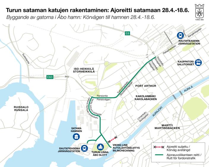Kiertoreitti Turun satamaan. (Foto: Turun kaupunki)