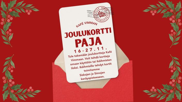 Kuvassa on kortti, kirjekuori ja jouluisia oksia. (Kuva: Turun kaupunki)