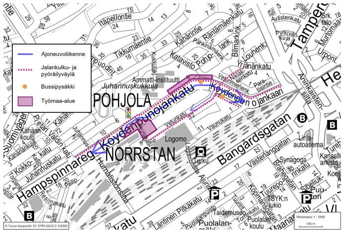 Köydenpunojankadun liikennemuutokset (Kuva: Turun kaupunki)