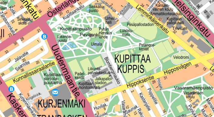 Kupittaan aluetta kartalla.