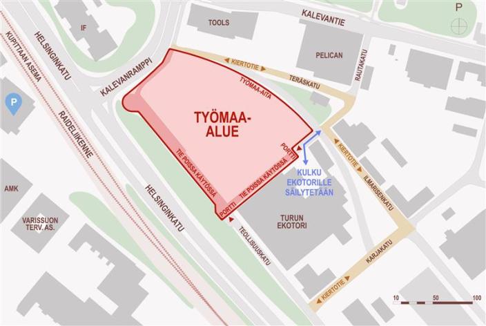 Karttakuva Kupittaan kärjen työmaa-alueesta