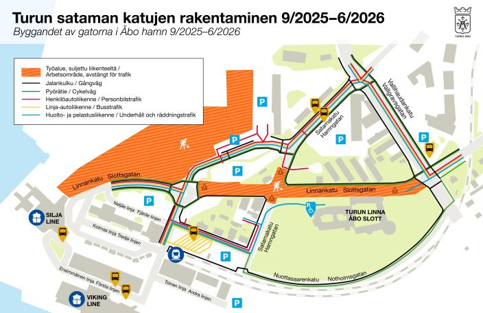 Sataman katujen liikennejärjestelyt. (Kuva: Turun kaupunki)