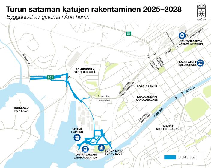 Sataman katujen rakentaminen kartta. (Kuva: Turun kaupunki)