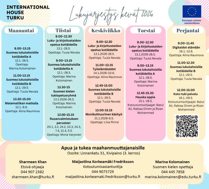 Kotiäitien lukujärjestys kevät 2026. (Kuva: Markku Liukkonen)