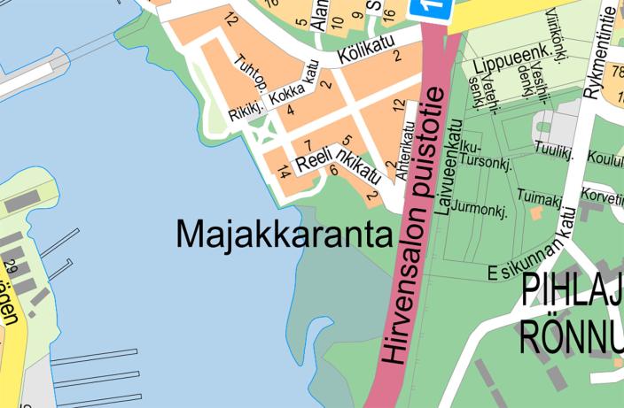 Majakkarannan aluetta kartalla.