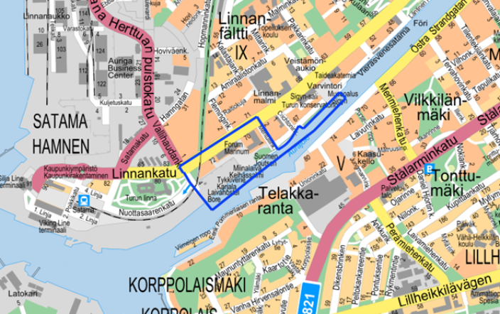 Merikorttelin kaava-alueen sijainti kartalla.