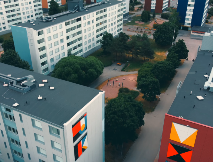 Jyrkkälän lähiömaisemaa ilmasta kuvattuna.