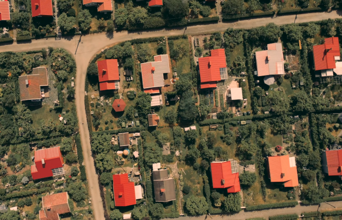 Ilmakuva Peltolan siirtolapuutarhasta.