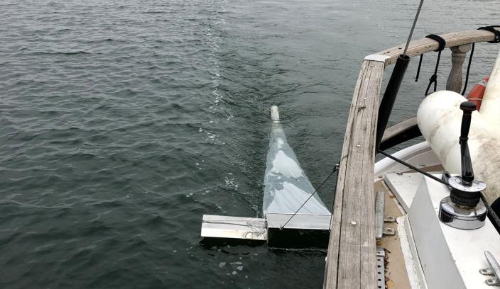 Kuva veneen perässä vedettävästä mantahaavista. (Kuva: Nina Brander)