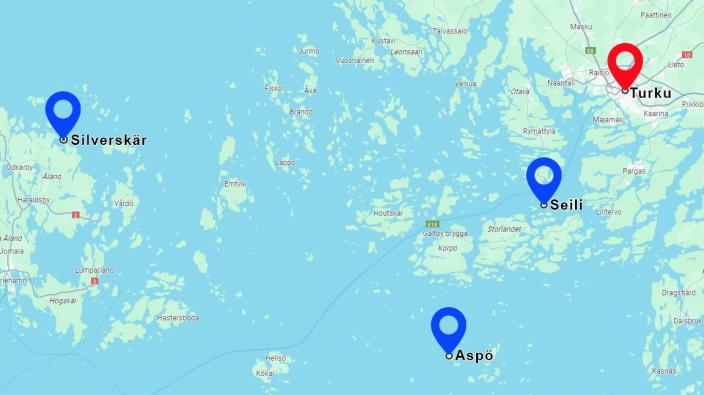 Kuva TSYKin lukion merilinjan purjehdusreitin kartasta. 