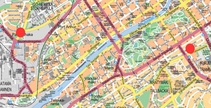 Kanslerinpuisto ja Saarnipuisto kartalla