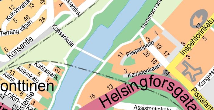 Raunistulan silta ja ympäristö kartalla.