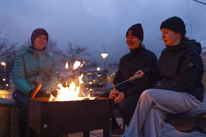 Ihmisiä grillin äärellä (Kuva: Anni Savolainen)