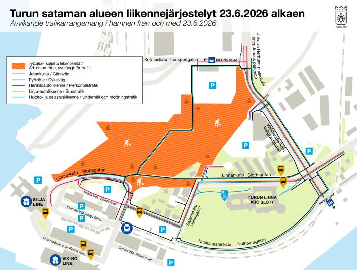 Satamakadun liikennejärjestelyt. (Kuva: Turun kaupunki)