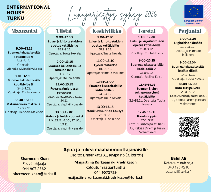 Kotiäitien lukujärjestys syksy 2026. (Kuva: Markku Liukkonen)