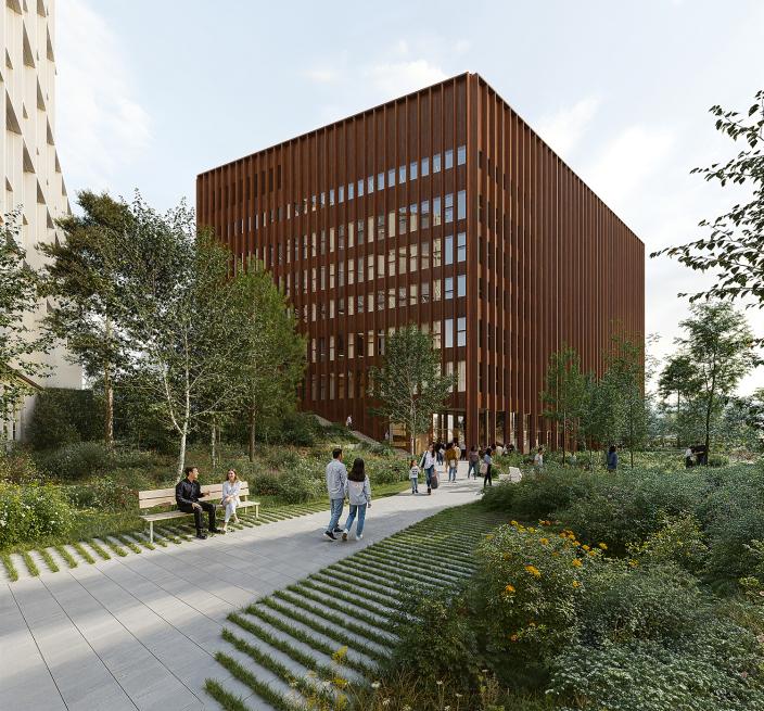 Havainnekuva Taito-kampuksesta. (Kuva: Turun kaupunki, Renell Käppi Arkkitehdit, Lundén Architecture Company &amp; Cobe.)