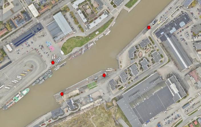 Telakkanostureiden sijainnit (Kuva: Turun kaupunki)