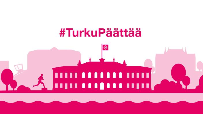 Pinkki graafinen kuva Turun kaupungintalosta. (Kuva: Jenni Sormunen)