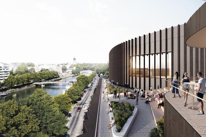 Havainnekuva Turun Musiikkitalo Fuugan kattoterassista.