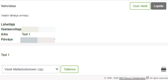 Turvaviestin tallentaminen tai tulostaminen
