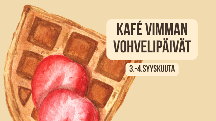 Kuvassa on piirretty vohveli, jonka päälle on siivutettu mansikoita. (Kuva: Turun kaupunki)