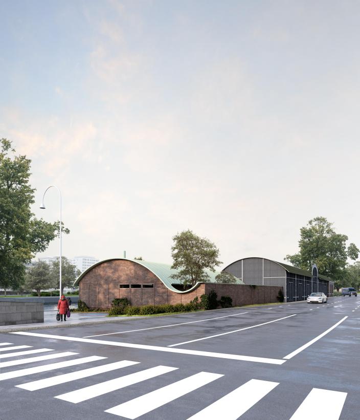 Havainnekuva Vaakahuoneen kilpailun voittaneen ehdotuksesta Linnankadun suunnasta. (Picture: Schauman &amp; Nordgren Architects)