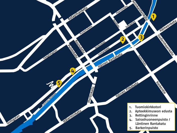 Karttakuva Turun keskusta-alueesta.