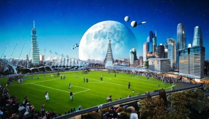 Tekoälyllä tehty valtava kaupunki. (Kuva: Rieskalähteen 7.lk oppilaat)